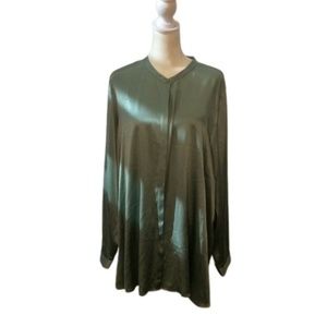 Eileen Fisher Blue Button Up Silk Blouse | XL